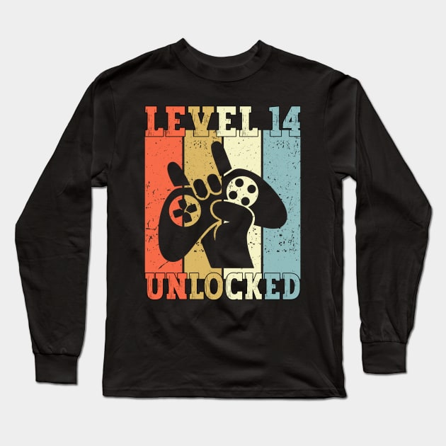 Level 14 Unlocked Video Gamer 14 Years Old 14th Birthday Level Unlocked Long Sleeve T-Shirt by Charaf Eddine